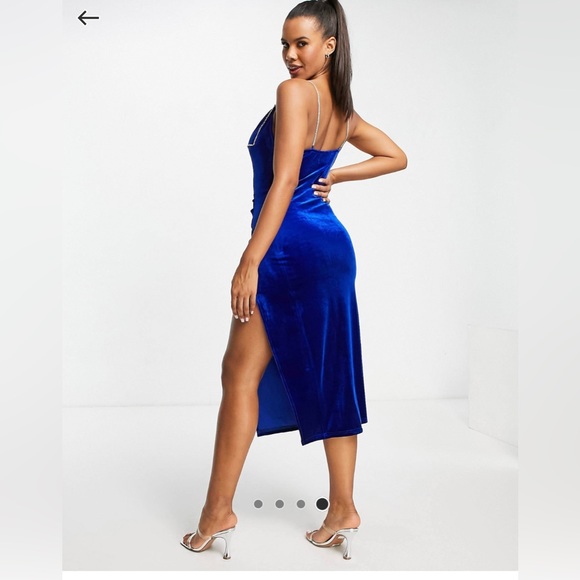 Band of stars premium velvet midi dress with embellishment detail in cobalt - Picture 3 of 10